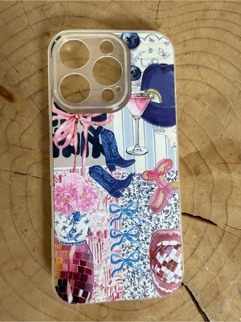 Colorful Collage Clear iPhone Case Pink Blue Western Print iPhone 16 Pro